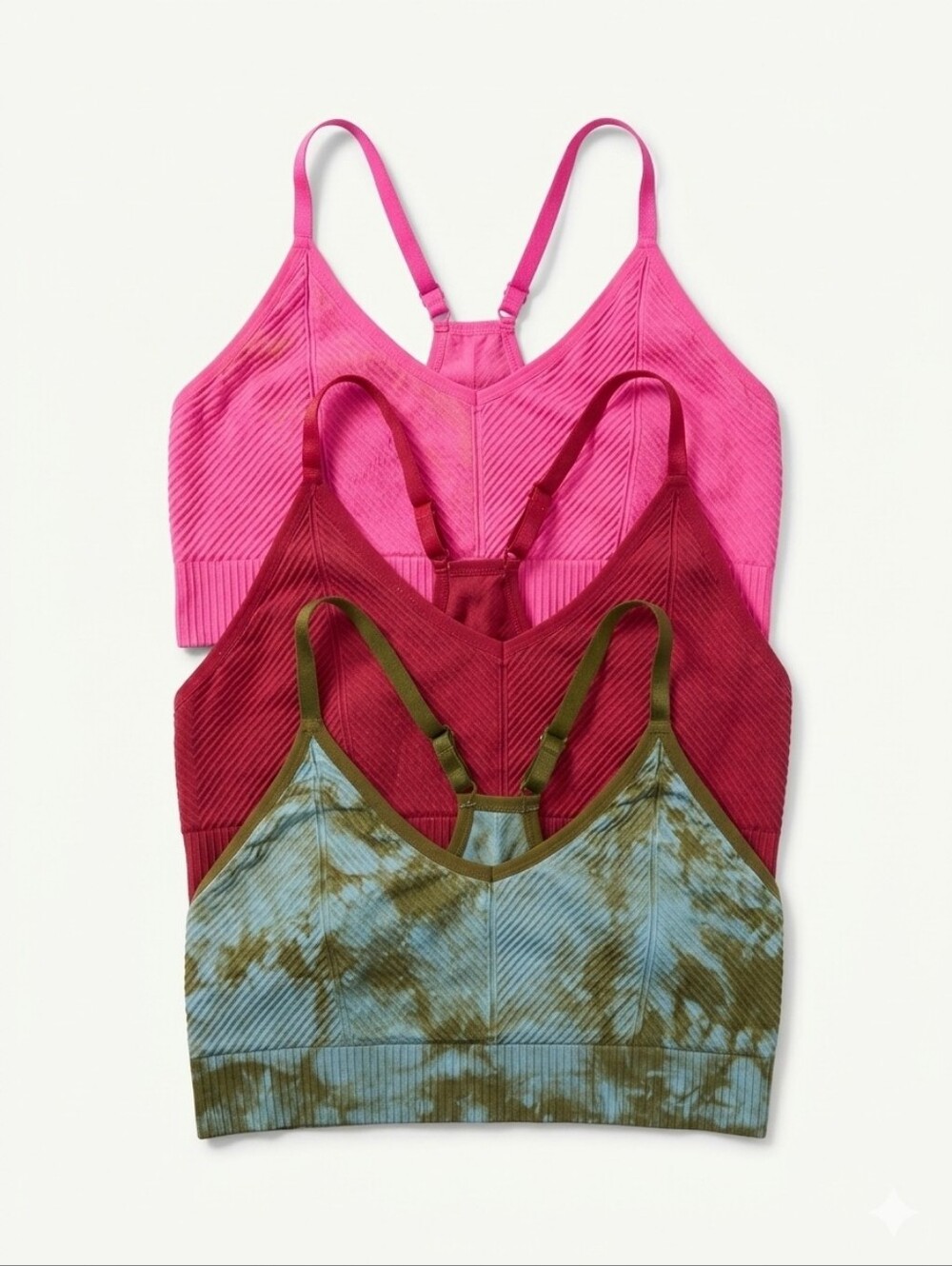 {SET} NWOT Victoria Secret Women's Seamless Sports Bras - Pink, Red Neon Tie-Dye